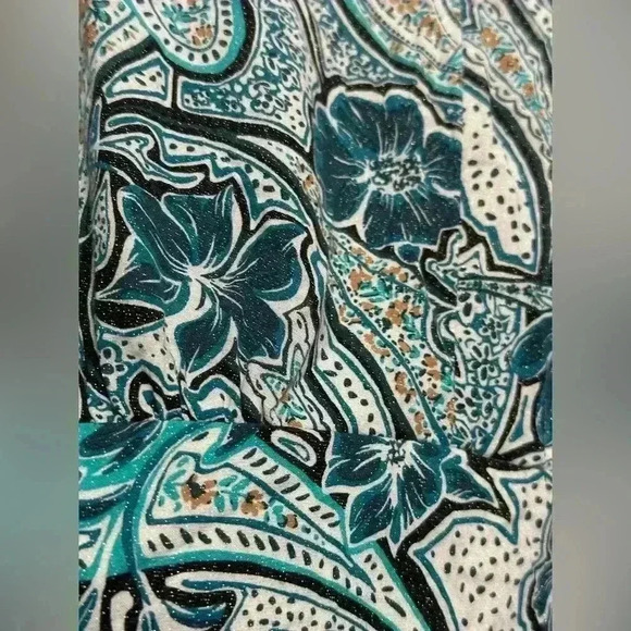 Lane Bryant Long Sleeve Peasant Top Blouse w/ Cinched Waist | Blue & Gold | 14 - Picture 12 of 12